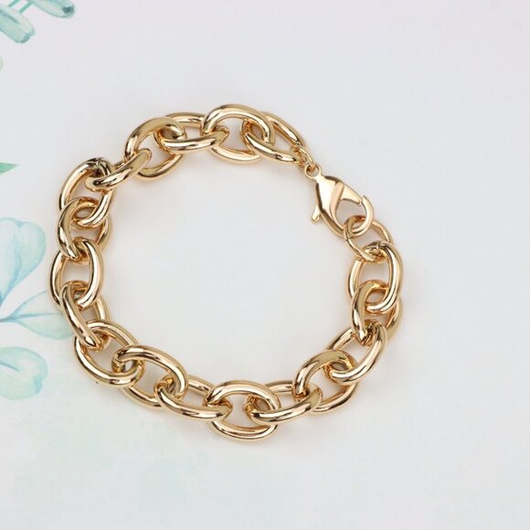 "Bold Oval Link Rose Gold Bracelet in High Quality Gold Plated Brass,XPBL0992 - Picture 3 of 12